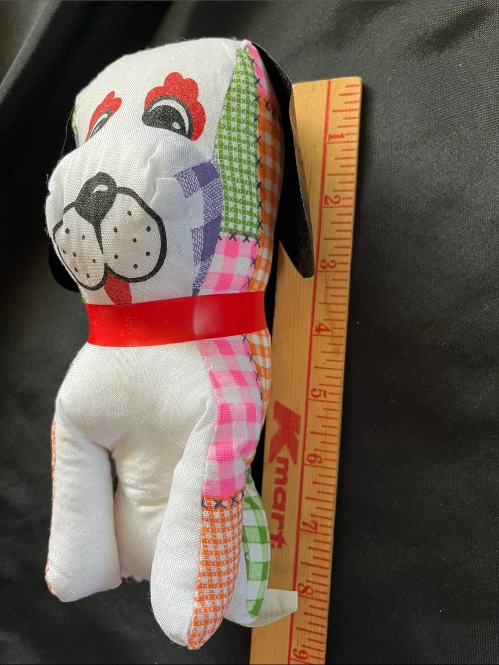 Vtg Carnival Prize Plaid Floppy Ear Stuffed Dog Kitchy 60s 70s Made Taiwan 8”